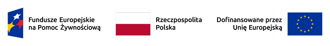 Fundusze Europejskie na Pomoc Żywnościową, Rzeczpospolita Polska, Dofinansowano przez unię Europejską,